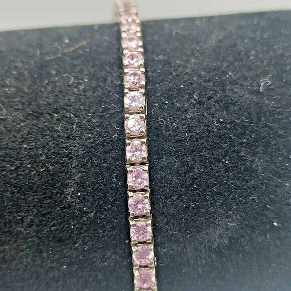 Pink CZ tennis bracelet Sterling Silver marked 925 and ADI 60 stones - Picture 5 of 14